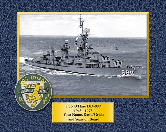 USS OHare DD889 Custom Personalized 8.5 X 11 Print of US Navy Ships Unique Gift Idea for any Occasions