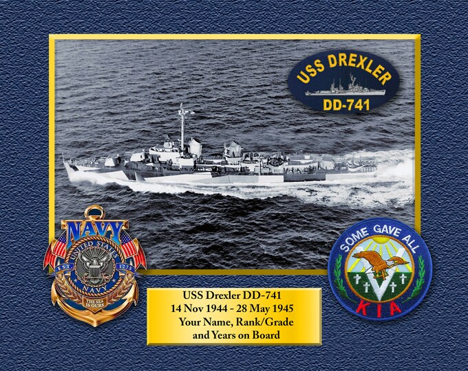 USS Drexler DD-741 Custom Personalized 8.5 X 11 Print of US Navy Ships Unique Gift Idea for any Occasions