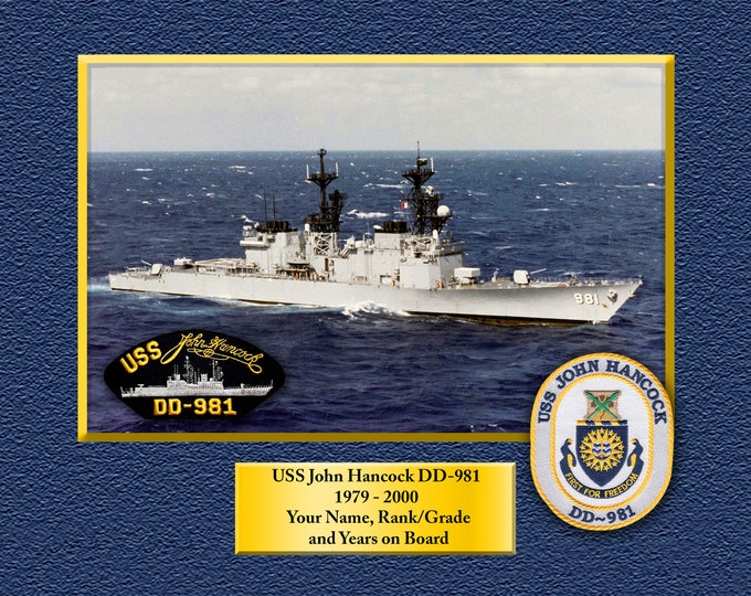 USS John Hancock DD-981 Custom Personalized 8.5 X 11 Print of US Navy Ships Unique Gift Idea for any Occasions