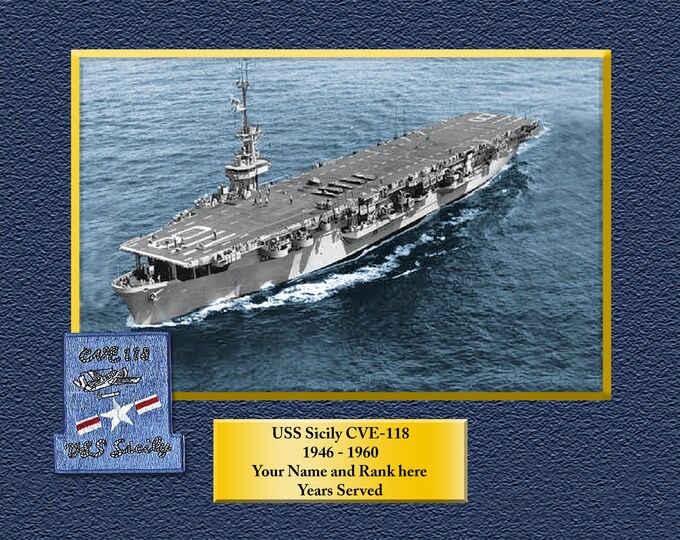 USS SICILY CVE118 Custom Personalized 8.5 X 11 Print of US Navy Ships Unique Gift Idea for any Occasions