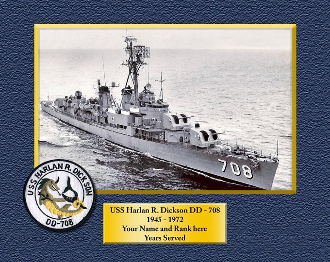 USS Harlan R Dickson DD708 Custom Personalized 8.5 X 11 Print of US Navy Ships Unique Gift Idea for any Occasions