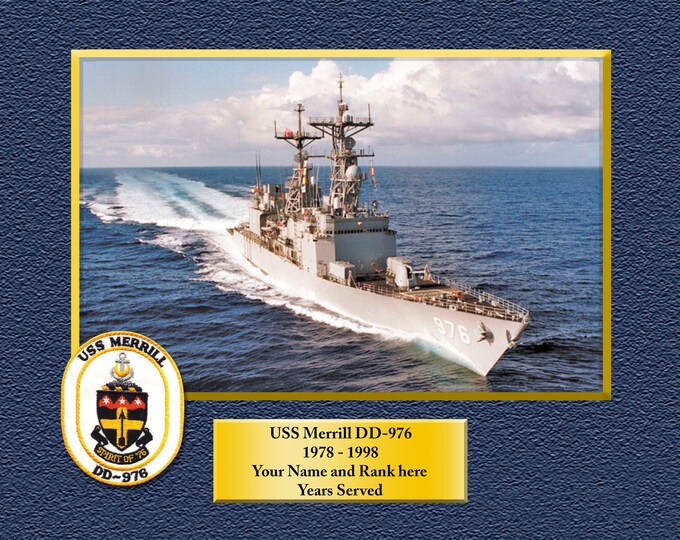 USS MERRILL DD976 Custom Personalized 8.5 X 11 Print of US Navy Ships Unique Gift Idea for any Occasions