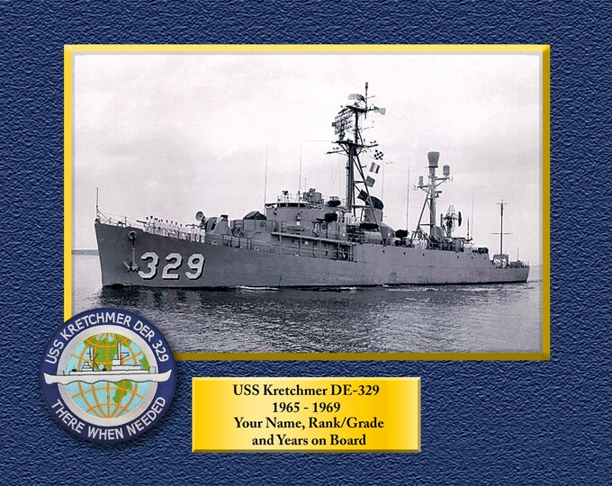 USS Kretchmer DE-329 Custom Personalized 8.5 X 11 Print of US Navy Ships Unique Gift Idea for any Occasions