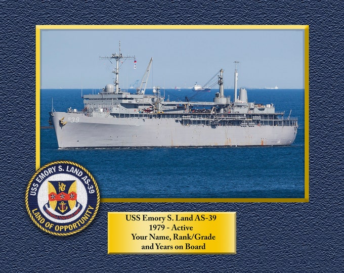USS Emory S. Land AS-39 Custom Personalized 8.5 X 11 Print of US Navy Ships Unique Gift Idea for any Occasions