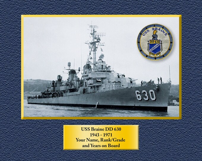 USS Braine DD630 Custom Personalized 8.5 X 11 Print of US Navy Ships Unique Gift Idea for any Occasions