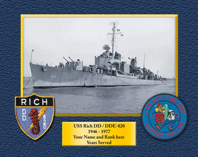 USS RICH DD820 Custom Personalized 8.5 X 11 Print of US Navy Ships Unique Gift Idea for any Occasions