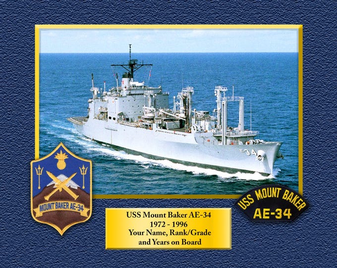 USS Mount Baker AE-34 Custom Personalized 8.5 X 11 Print of US Navy Ships Unique Gift Idea for any Occasions