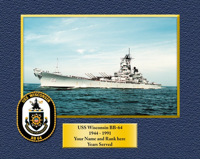 USS WISCONSIN BB64 Custom Personalized 8.5 X 11 Print of US Navy Ships Unique Gift Idea for any Occasions