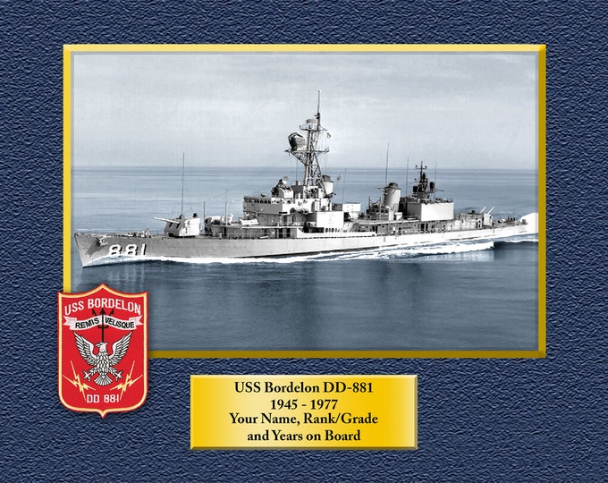 USS BORDELON DD881 Custom Personalized 8.5 X 11 Print of US Navy Ships Unique Gift Idea for any Occasions
