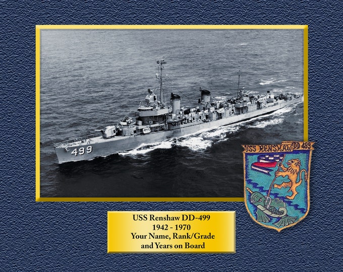 USS Renshaw DD-499 Custom Personalized 8.5 X 11 Print of US Navy Ships Unique Gift Idea for any Occasions