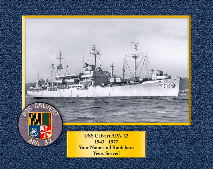 USS Calvert APA-32 Custom Personalized 8.5 X 11 Print of US Navy Ships Unique Gift Idea for any Occasions