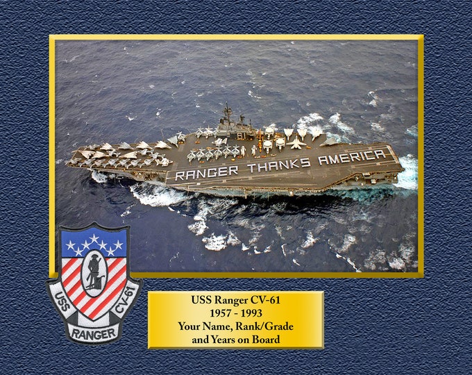 USS Ranger CV61 Custom Personalized 8.5 X 11 Print of US Navy Ships Unique Gift Idea for any Occasions
