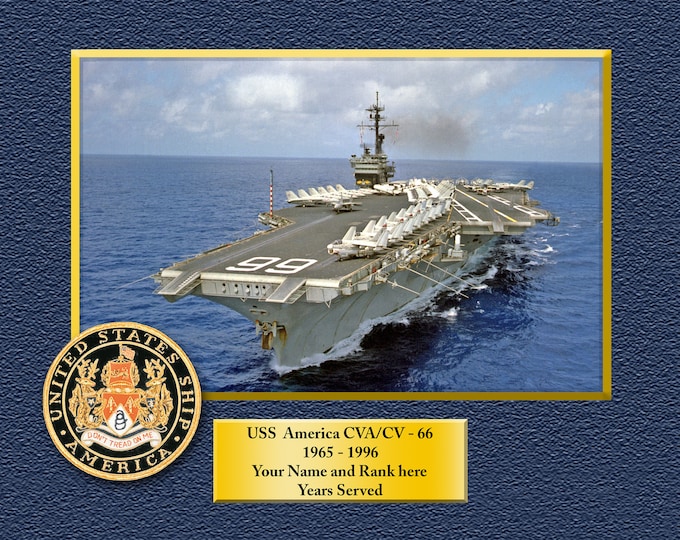 USS America  CVA-66 Custom Personalized 8.5X11, 11X14 or16 X 20 Print on Pro. Paper or Canvas US Navy Ships Unique Gift Idea for Occasions
