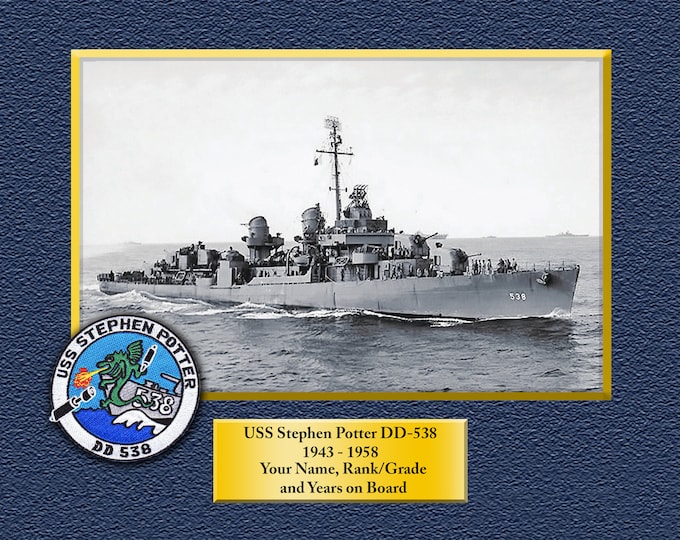 USS Stephen Potter DD-538 Custom Personalized 8.5 X 11 Print of US Navy Ships Unique Gift Idea for any Occasions