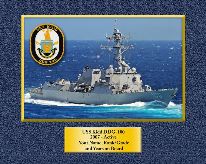 USS Kidd DDG-100 Custom Personalized 8.5X11, 11X14 or16 X 20 Print on Pro. Paper or Canvas US Navy Ships Unique Gift Idea Occasions