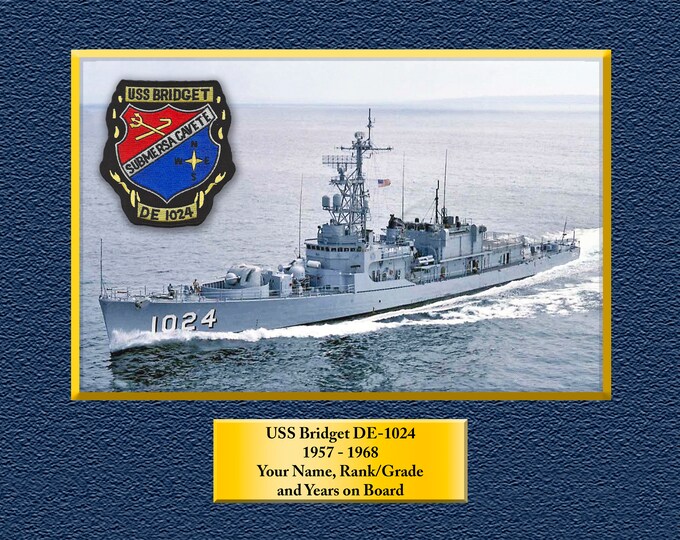 USS Bridget DE 1024 Custom Personalized 8.5 X 11 Print of US Navy Ships Unique Gift Idea for any Occasions
