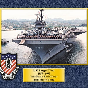 USS RANGER CV61 Custom Personalized 8.5 X 11 Print of US Navy Ships Unique Gift Idea for any Occasions