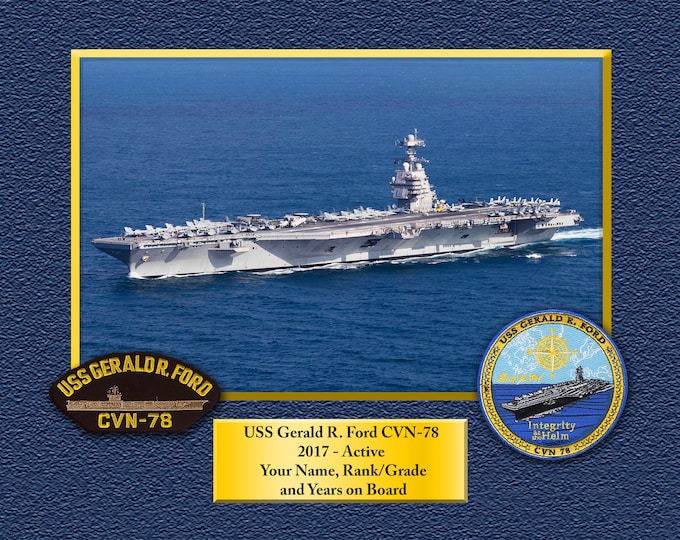 USS Gerald R. Ford CVN-78 Custom Personalized 8.5X11, 11X14 or16 X 20 Print on Pro. Paper or Canvas US Navy Ships Unique Gift Idea Occasions