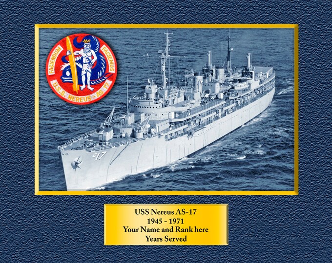 USS Nereus AS-17  Custom Personalized 8.5 X 11 Print of US Navy Ships Unique Gift Idea for any Occasions