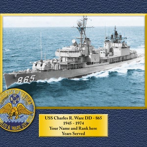 Charles R Ware USS Charles R. Ware DD-865 Custom Personalized 8.5 X 11 Print of US ...