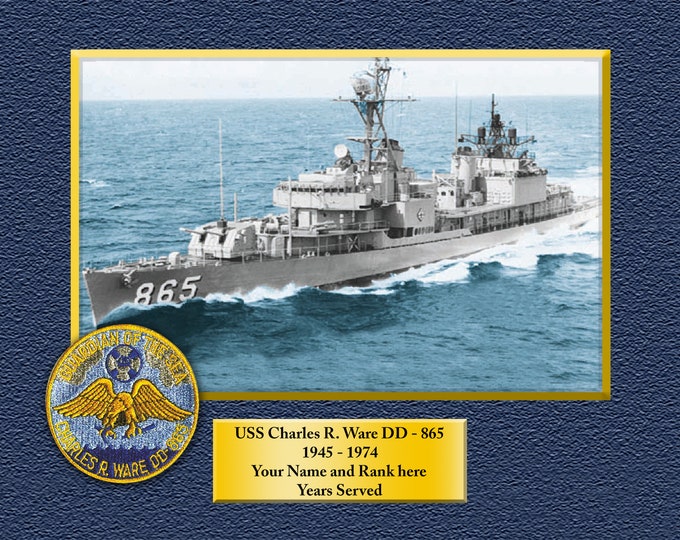 USS Charles R. Ware DD-865 Custom Personalized 8.5 X 11 Print of US Navy Ships Unique Gift Idea for any Occasions
