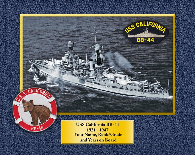USS California BB-44 Custom Personalized 8.5 X 11 Print of US Navy Ships Unique Gift Idea for any Occasions