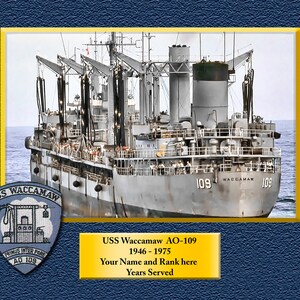 USS WACCAMAW AO109 Custom Personalized 8.5 X 11 Print of US Navy Ships Unique Gift Idea for any Occasions