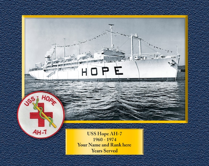 USS Hope AH-7 Custom Personalized 8.5 X 11 Print of US Navy Ships Unique Gift Idea for any Occasions