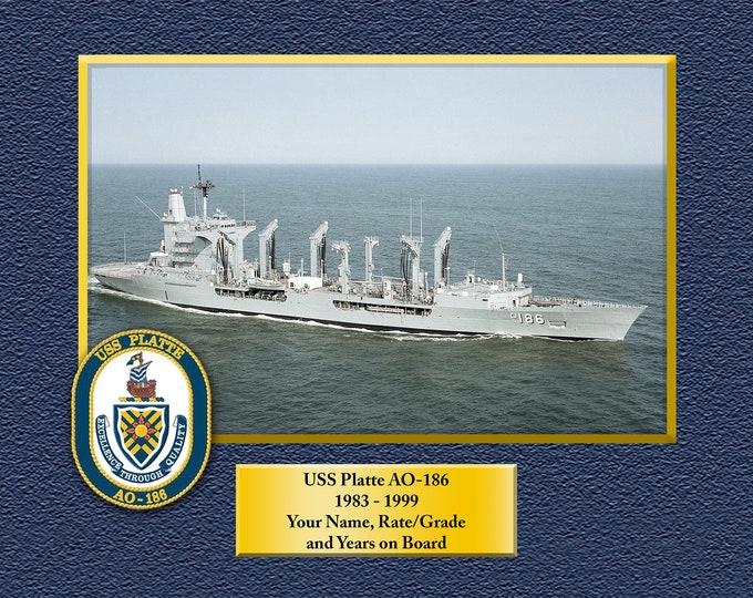 USS PLATTE AO186 Custom Personalized 8.5 X 11 Print of US Navy Ships Unique Gift Idea for any Occasions
