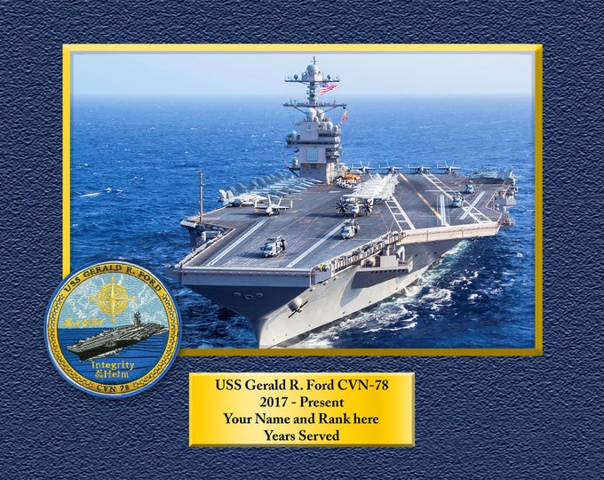 USS Gerald R. Ford CVN-78 Custom Personalized 8.5X11, 11X14 or16 X 20 Print on Pro. Paper or Canvas US Navy Ships Unique Gift Idea Occasions