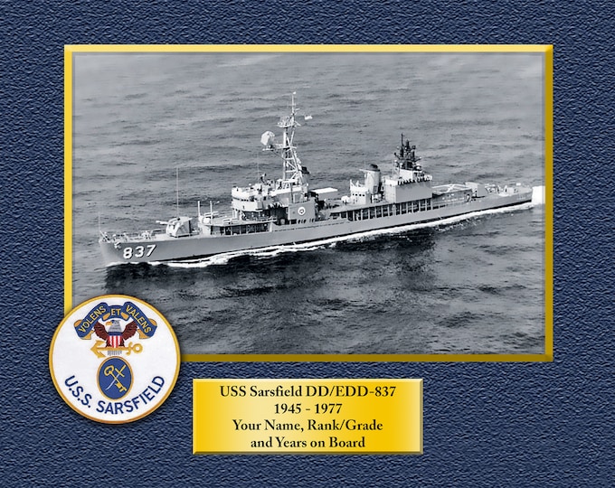 USS SARSFIELD DD837 Custom Personalized 8.5 X 11 Print of US Navy Ships Unique Gift Idea for any Occasions