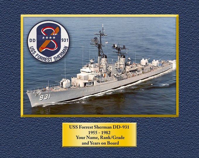 USS Forrest Sherman DD-931 Custom Personalized 8.5 X 11 Print of US Navy Ships Unique Gift Idea for any Occasions