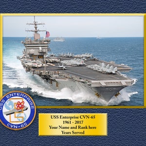 USS Enterprise CVN-65 Custom Personalized 8.5X11, 11X14 or16 X 20 Print on Pro. Paper or Canvas US Navy Ships Unique Gift Idea