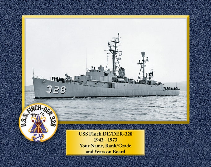 USS Finch DE/DER328 Custom Personalized 8.5 X 11 Print of US Navy Ships Unique Gift Idea for any Occasions