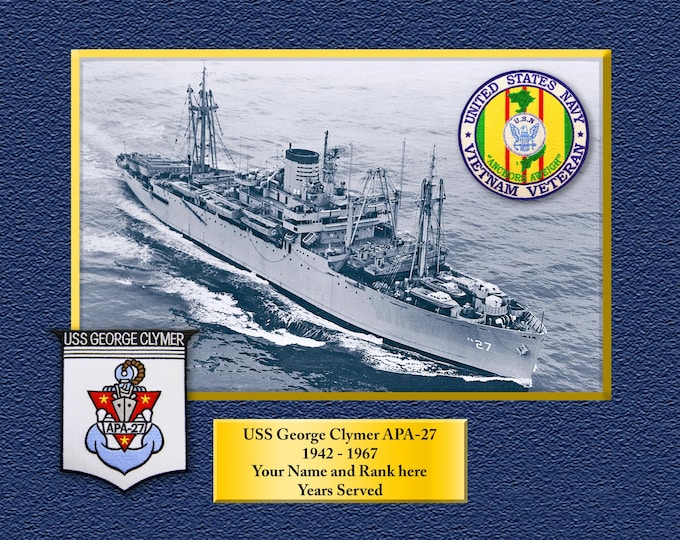 USS George Clymer APA-27 Custom Personalized 8.5 X 11 Print of US Navy Ships Unique Gift Idea for any Occasions