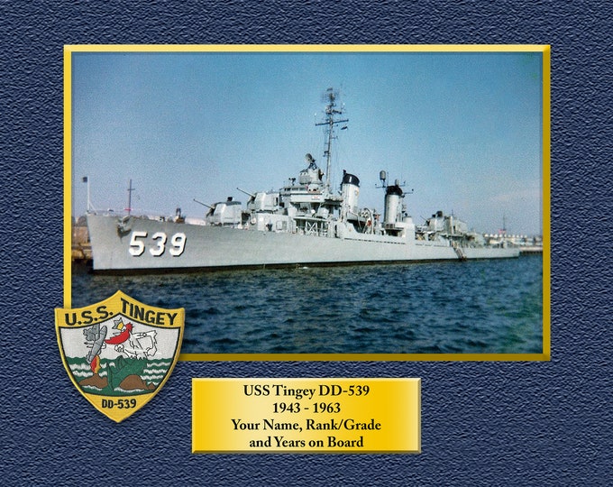 USS TINGEY DD539 Custom Personalized 8.5 X 11 Print of US Navy Ships Unique Gift Idea for any Occasions