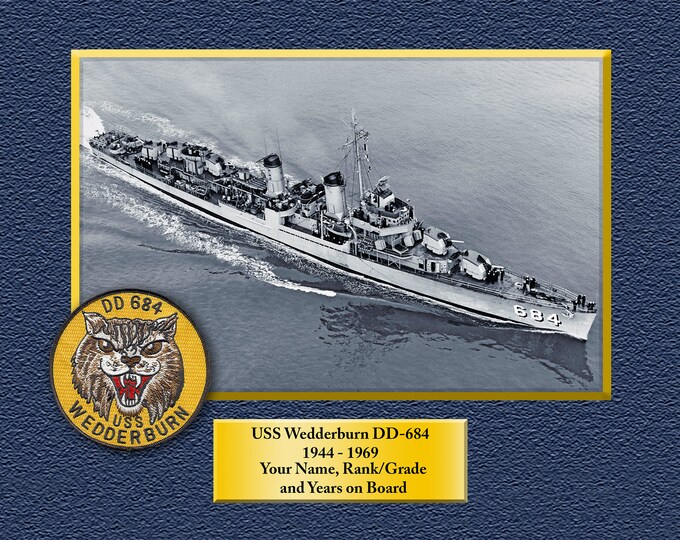 USS Wedderburn DD-684 Custom Personalized 8.5 X 11 Print of US Navy Ships Unique Gift Idea for any Occasions