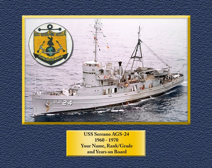USS Serrano AGS-24 Custom Personalized 8.5 X 11 Print of US Navy Ships Unique Gift Idea for any Occasions