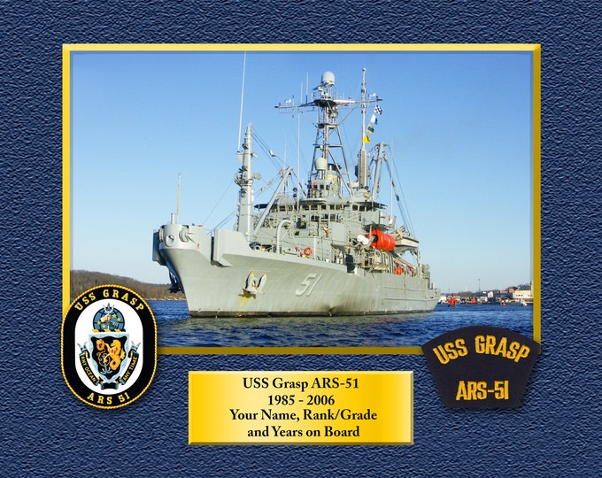 USS Grasp ARS-51 Custom Personalized 8.5 X 11 Print of US Navy Ships Unique Gift Idea for any Occasions