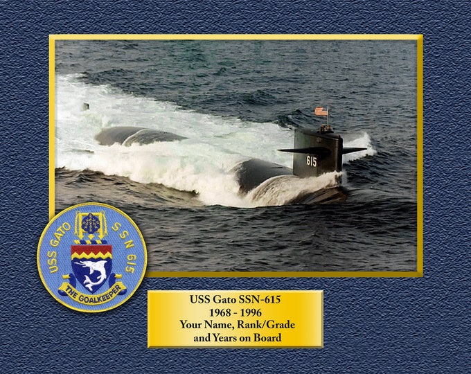 USS Gato SSN-615 Custom Personalized 8.5 X 11 Print of US Navy Ships Unique Gift Idea for any Occasions