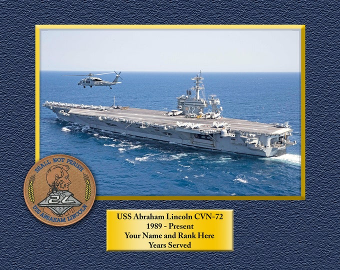 USS Abraham Lincoln cVN-72 Custom Personalized 8.5X11, 11X14 or16 X 20 Print on Pro. Paper or Canvas US Navy Ships Unique Gift Idea GIFT