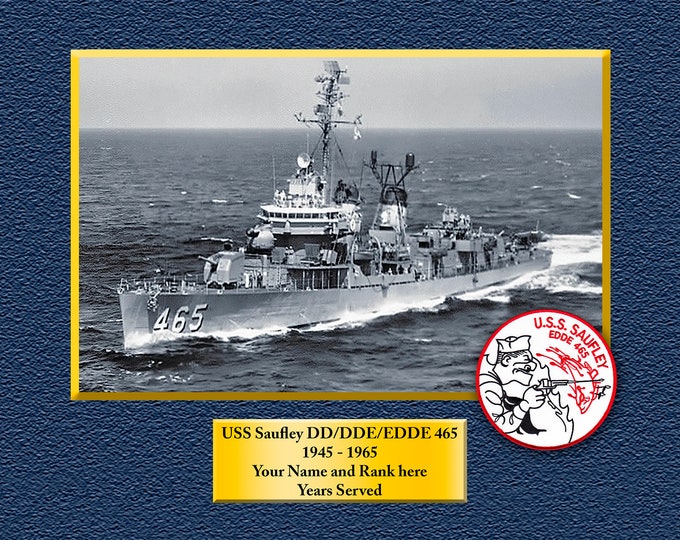 USS SAUFLEY DD465 Custom Personalized 8.5 X 11 Print of US Navy Ships Unique Gift Idea for any Occasions