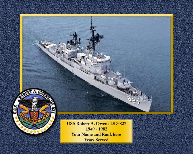 USS Robert A Owens DD827 Custom Personalized 8.5 X 11 Print of US Navy Ships Unique Gift Idea for any Occasions