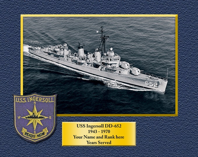 USS INGERSOL DD652 Custom Personalized 8.5 X 11 Print of US Navy Ships Unique Gift Idea for any Occasions