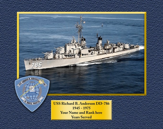 USS Richard B Anderson DD-786 Custom Personalized 8.5 X 11 Print of US Navy Ships Unique Gift Idea for any Occasions