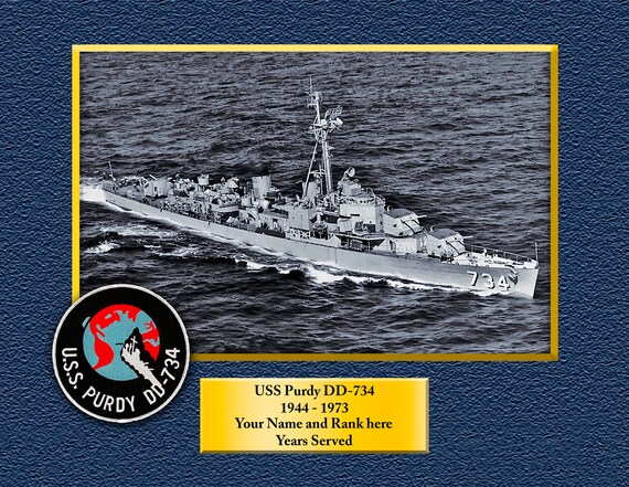 USS PURDY DD734 Custom Personalized 8.5 X 11 Print of US Navy