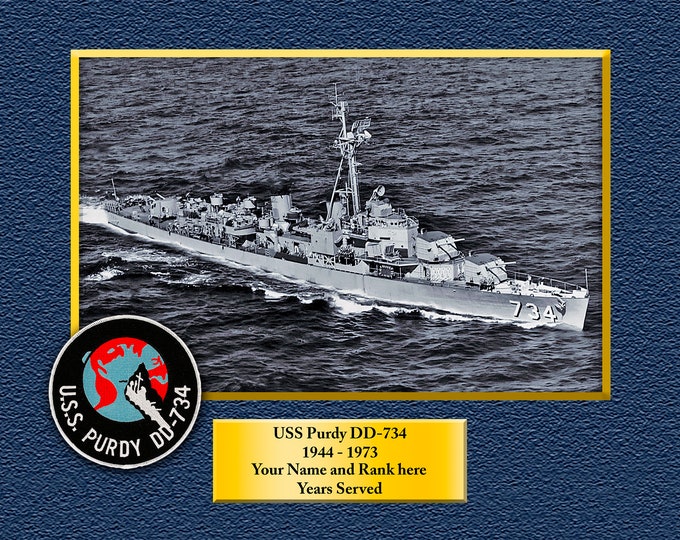 USS PURDY DD734 Custom Personalized 8.5 X 11 Print of US Navy Ships Unique Gift Idea for any Occasions
