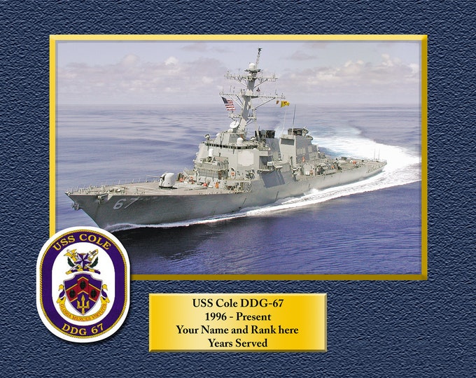 USS COLE DDG67 Custom Personalized 8.5 X 11 Print of US Navy Ships Unique Gift Idea for any Occasions