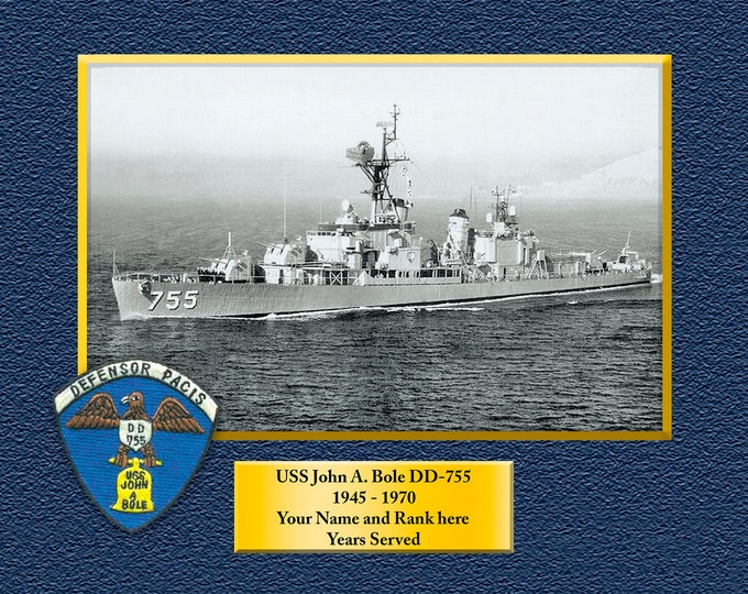 USS John A Bole DD755 Custom Personalized 8.5 X 11 Print of US Navy Ships Unique Gift Idea for any Occasions