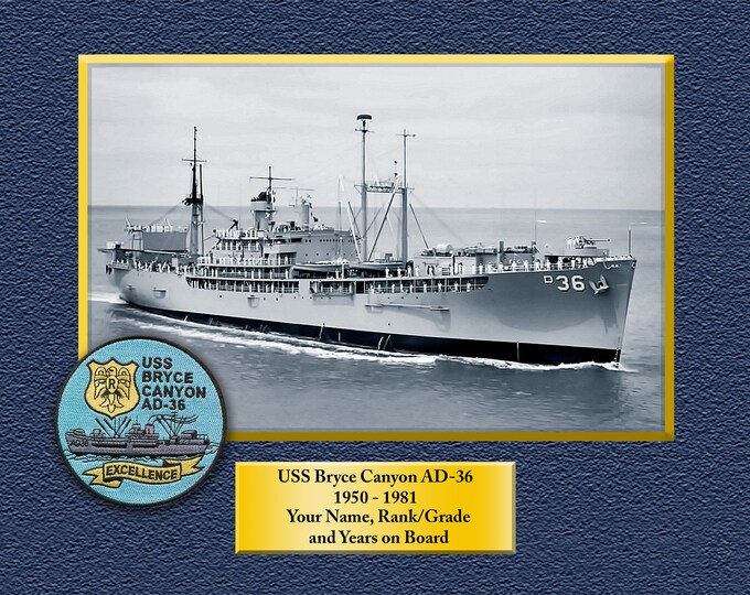 USS Bryce Canyon AD-36 Custom Personalized 8.5 X 11 Print of US Navy Ships Unique Gift Idea for any Occasions